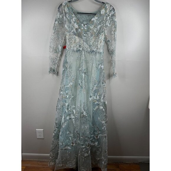 Mac Duggal 67498 Floral Embroidered Illusion Long Sleeve Gown Size 4 NWT - Picture 6 of 9